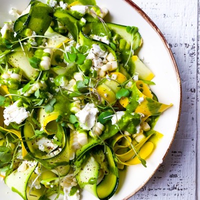 Zucchini and Yellow Squash Salad with Sweet Corn and Feta