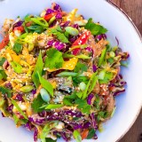 Shredded Chicken Salad with Cabbage, Bell Pepper and Cilantro