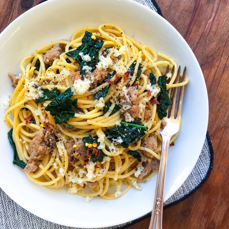 Sweet Italian Sausage and Spicy Kale Pasta
