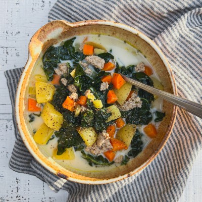 Creamy Potato Soup with Ground Turkey and Kale