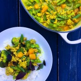 Coconut Curry with Ground Turkey, Butternut Squash and Snap Peas