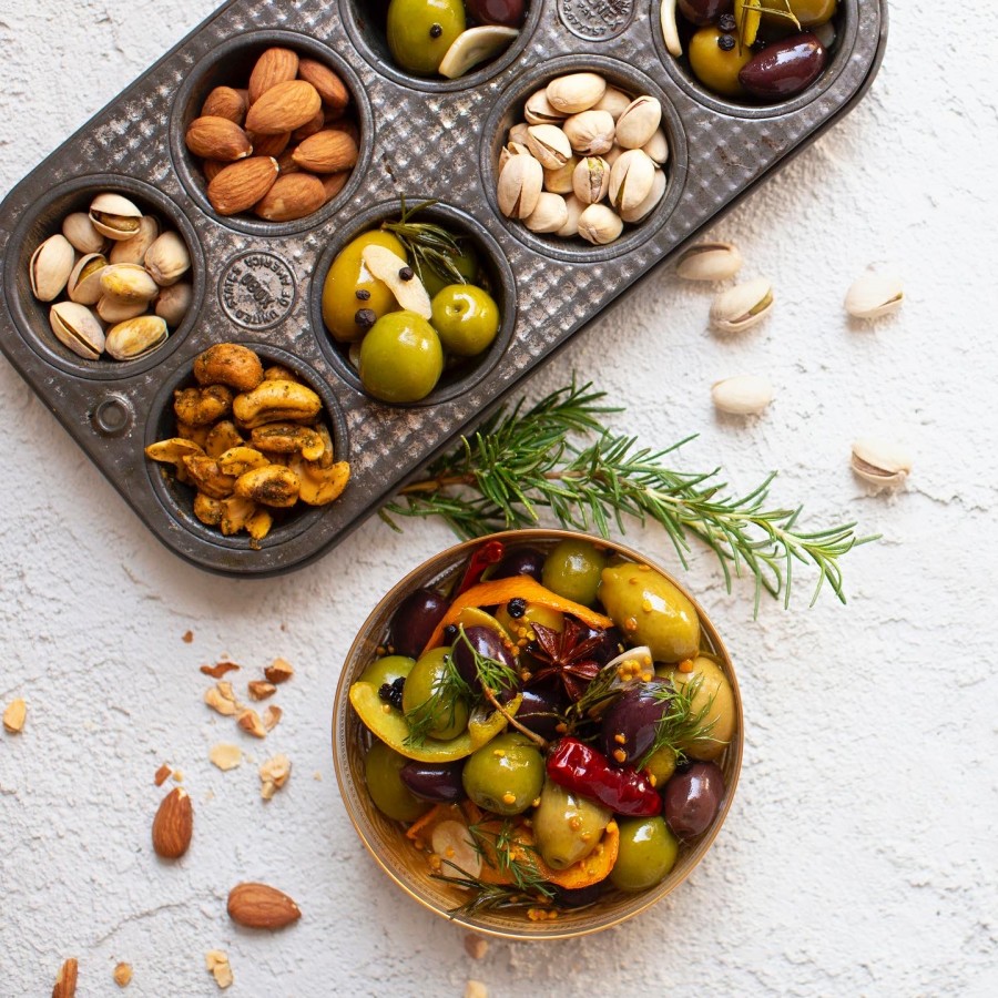 Marinated Olives with Citrus, Chiles and Bee Pollen