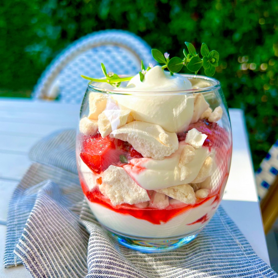 Roasted Strawberry and Thyme Eton Mess