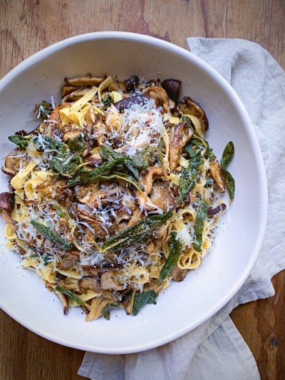 Wild Mushroom Pasta with Brown Butter, Parmesan and Sage