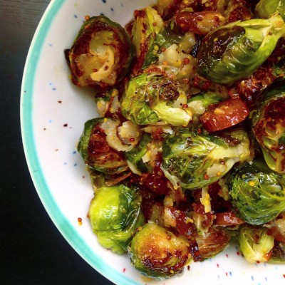 Roasted Brussels Sprouts with Dates and Manchego
