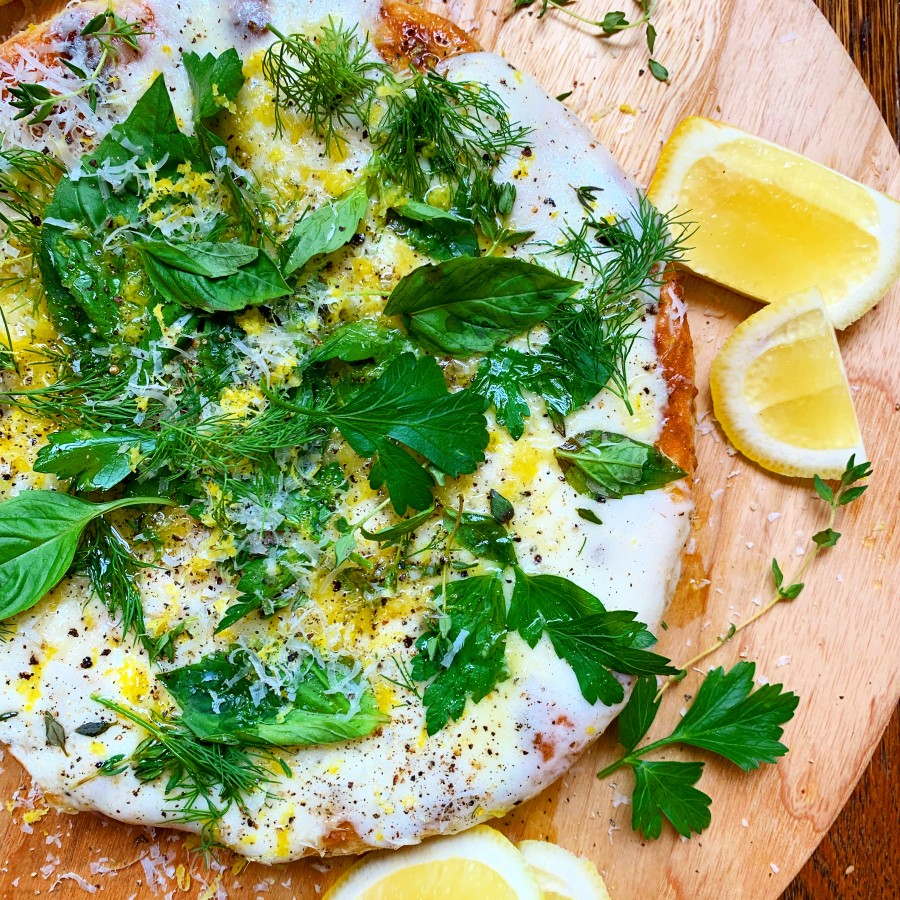 Grilled White Pizza with Lemon and Herbs