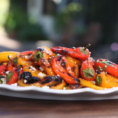 Grilled Baby Peppers with Lemon and Feta
