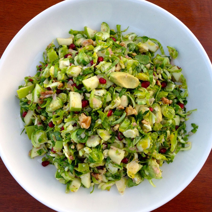 Brussels Sprout Salad with Apples, Avocado and Walnuts 