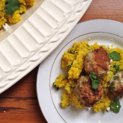 Za'atar and Feta Turkey Meatballs over Turmeric Quinoa 