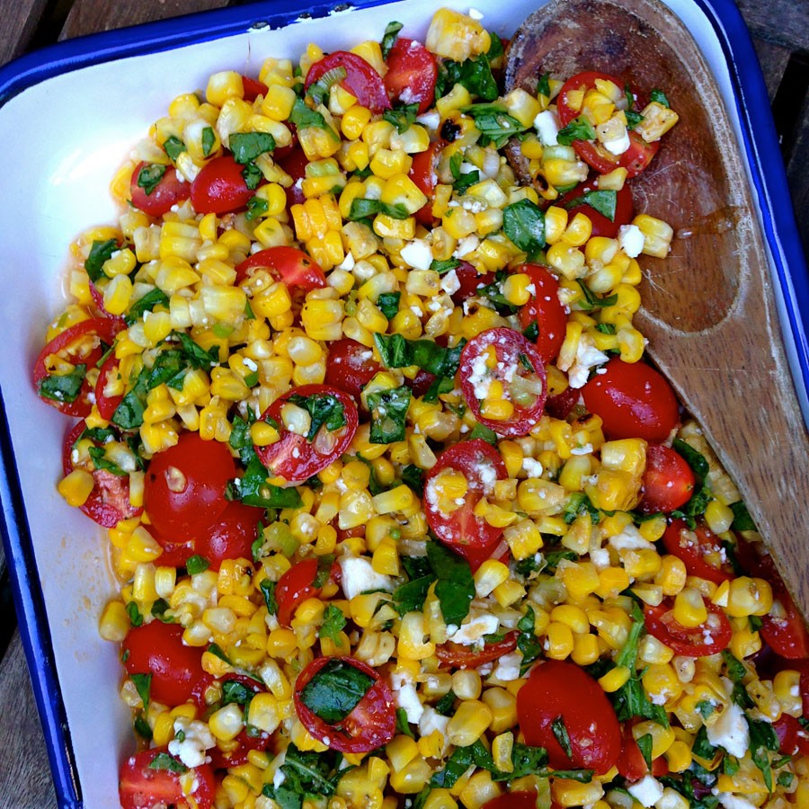 Grilled Corn, Tomato and Basil Salad
