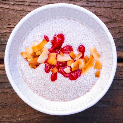 Coconut Milk Chia Seed Pudding with Raspberry Jam