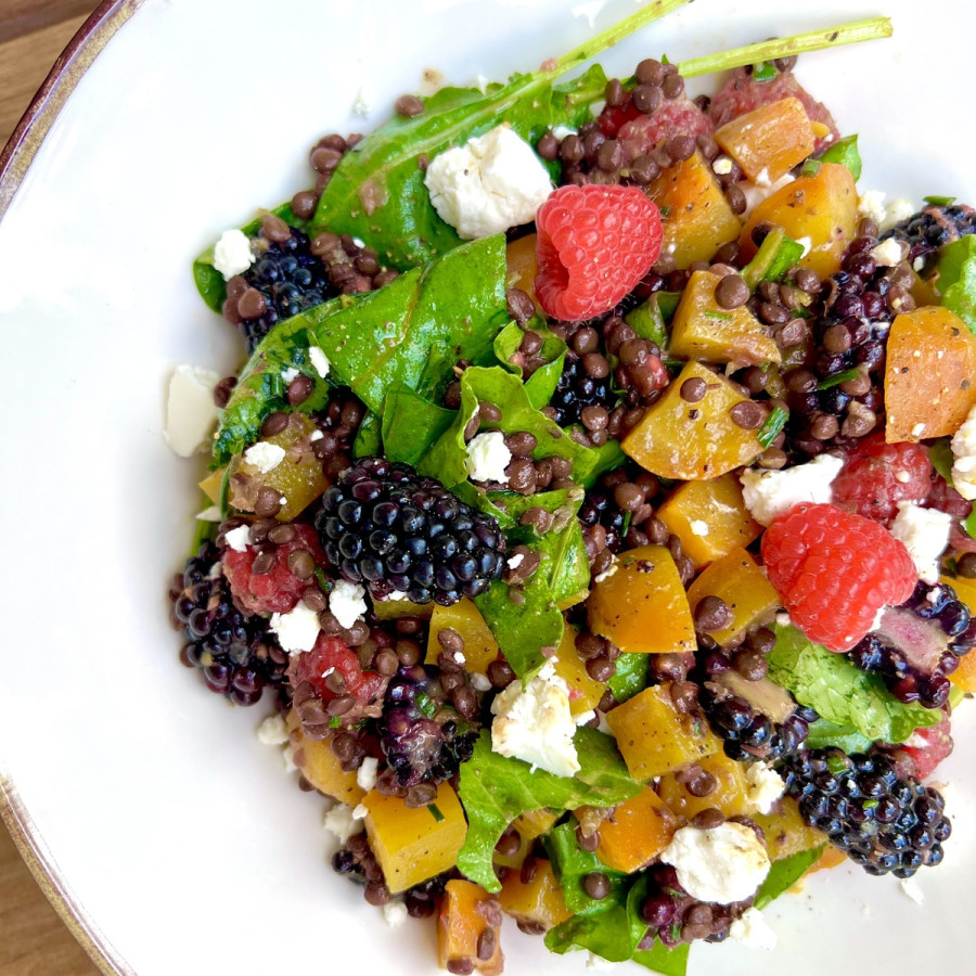 Roasted Beet, Mixed Berry and Lentil Salad