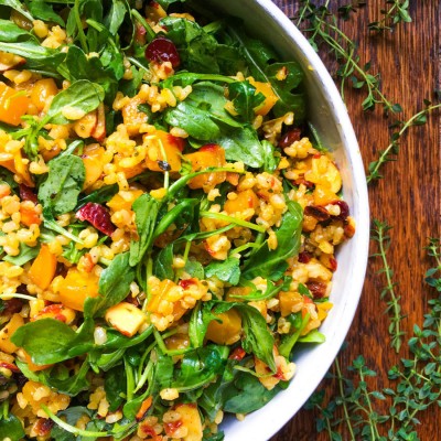 Golden Beet Salad with Arugula, Brown Rice and Dried Cherries