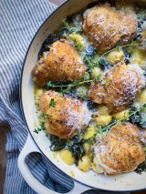 One Pan Chicken Thighs with Potatoes, Kale and Parmesan