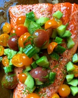 Roasted Salmon with Tomato Cucumber Salad